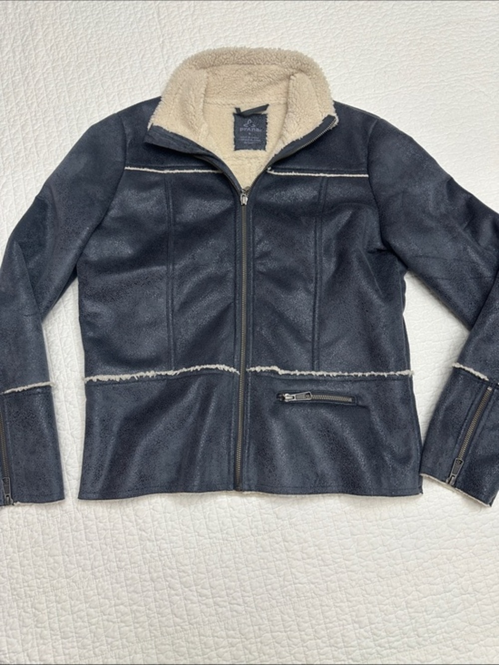 PRANA Jacket Sherpa Medium Faux Leather Lightweight